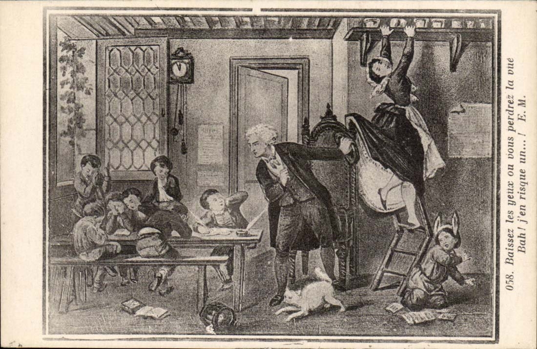 CPA Histoire Baissez les yeux ou vous perdrez la vue Bah j'en risuqe un (chat cat)