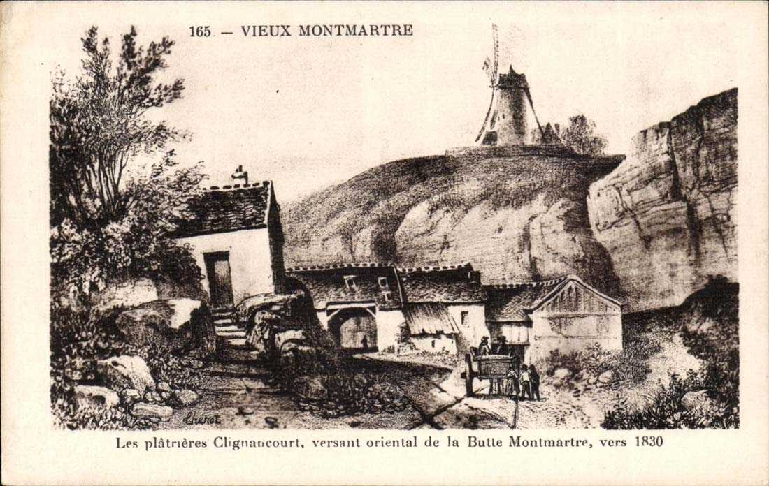 Les plâtrières Clignancourt — versant oriental de la Butte Montmartre — vers 1830 — Chevet, n° 165