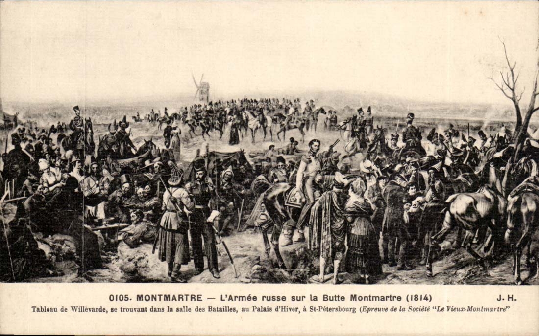 L'Armée russe sur la Butte Montmartre (1814) — Tableau de Willevarde — Société 'Le Vieux-Montmartre' n°0105