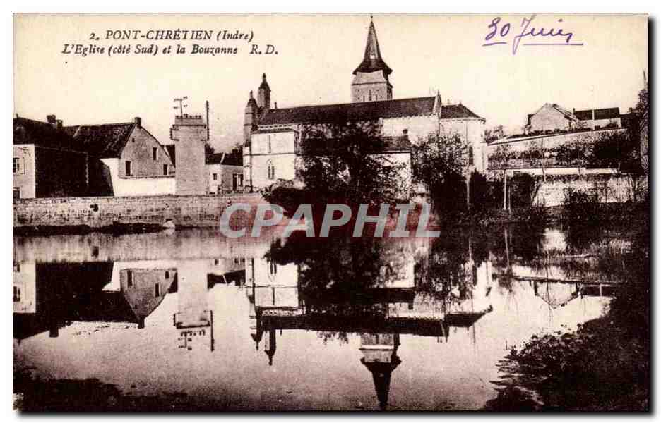 Pont-Chrétien (Indre) — L'Église (côté Sud) et la Bouzanne — R.D. n°2
