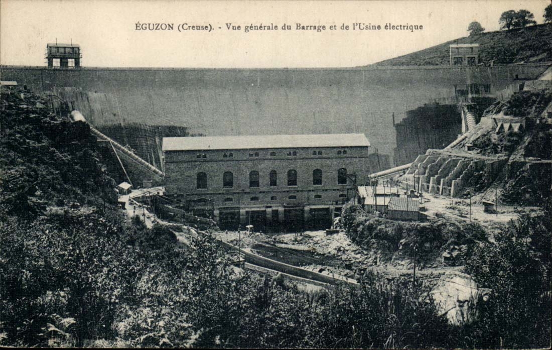 ÉGuzon (Creuse) — Vue générale du barrage et de l'usine électrique — Éditeur non identifié