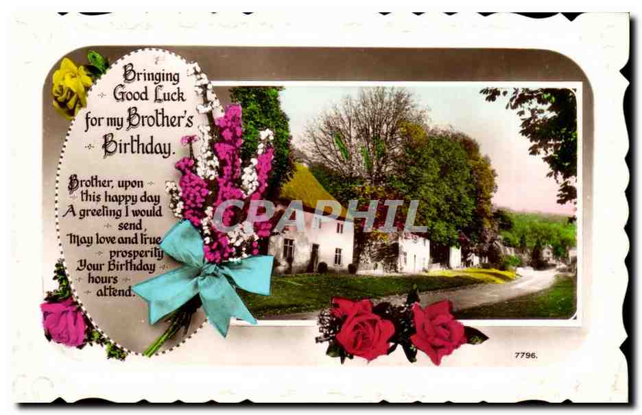 CPA Fantaisie Voeux Happy birthday for my brother Anniversaire