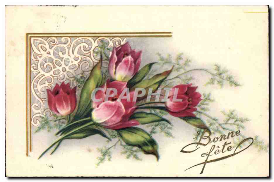 CPA Fantaisie Voeux Bonne fete roses feurs