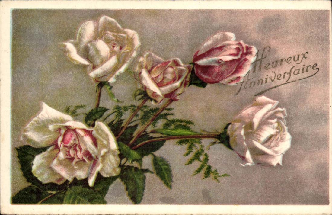 CPA Fantaisie Voeux Bonne fete roses feurs