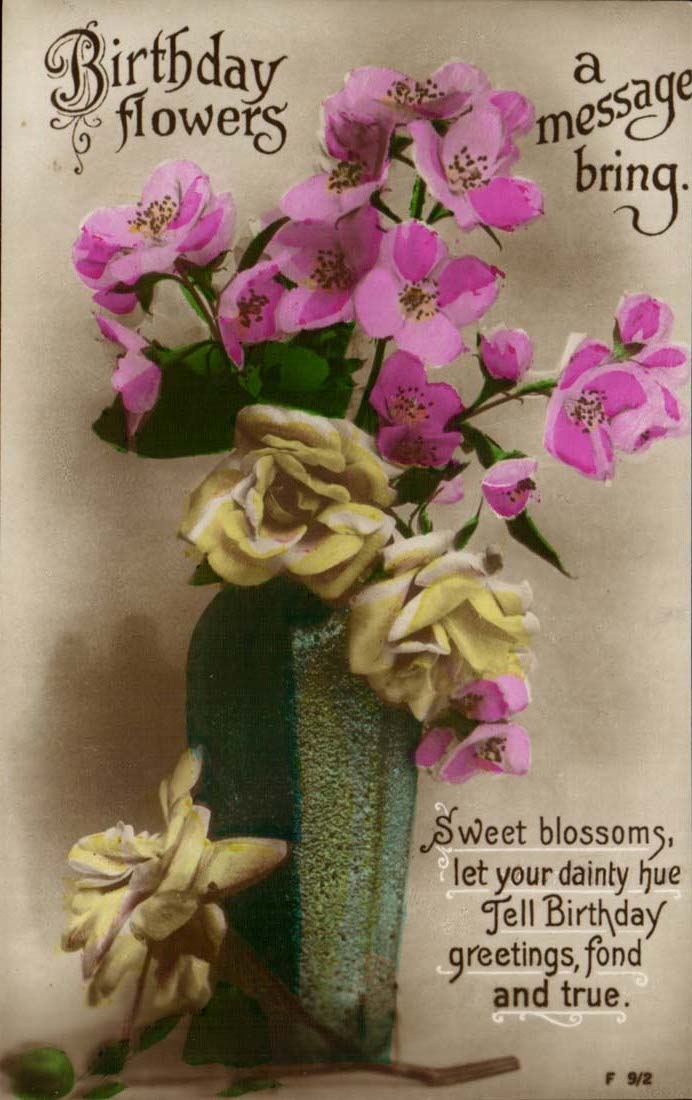 CPA Fantaisie Fleurs Birthday flowers a message bring anniversaire