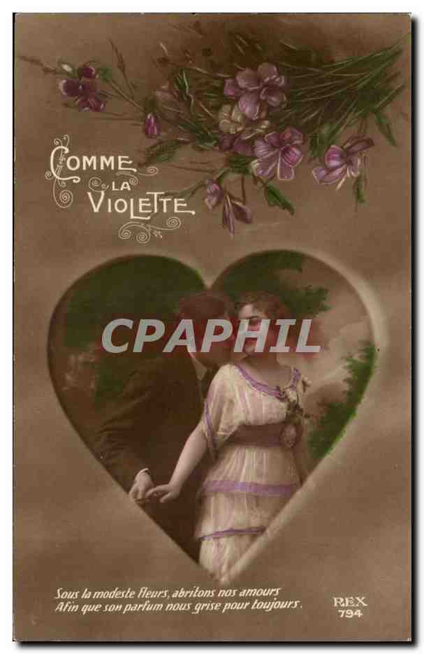 CPA Fantaisie Couple Comme la violette Coeur