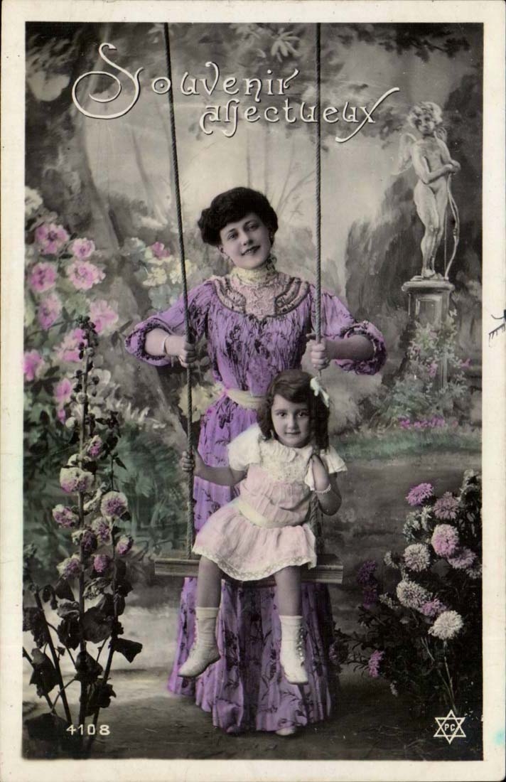 CPA Fantaisie Femme Souvenir affectueux (enfant ange angel)