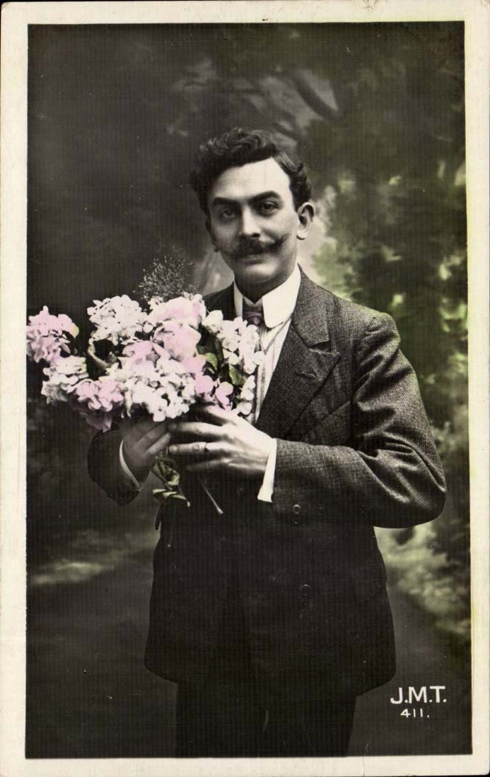 CPA Fantaisie Homme et fleurs