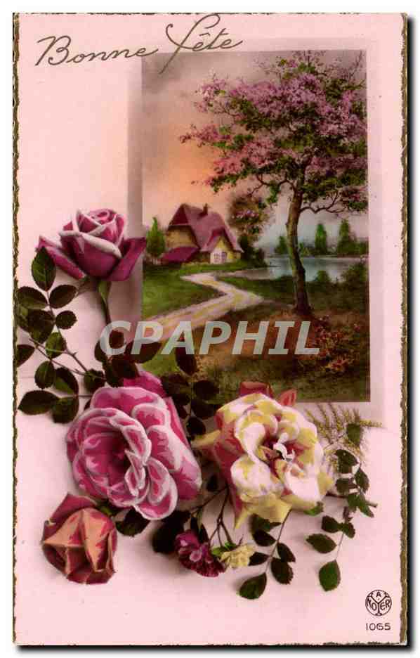 CPA FAntaisie Voeux Bonne fete Fleurs
