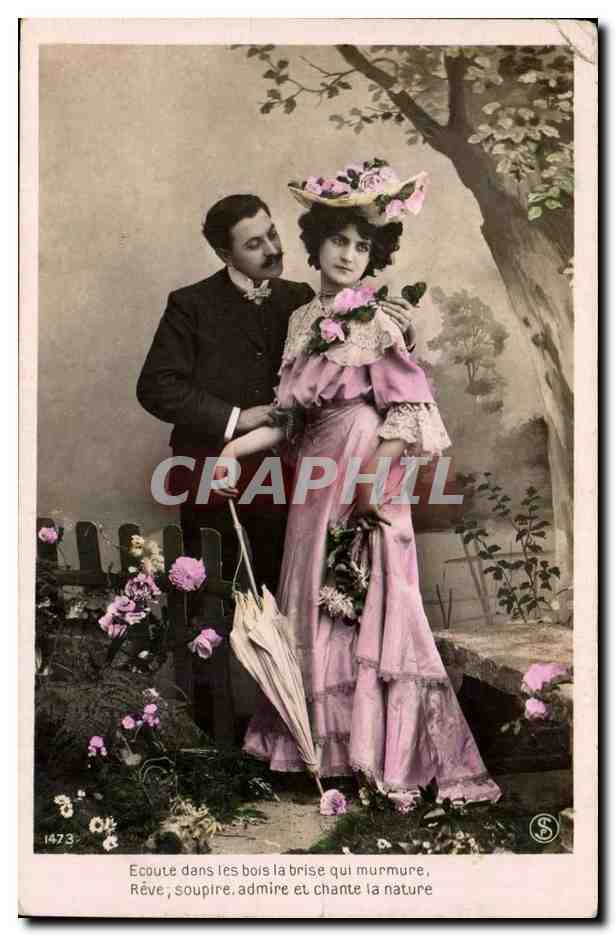 Fantaisie CPA Couple Ecoute dans les bois la brise qui murmure reve soupire admire et chante la nature