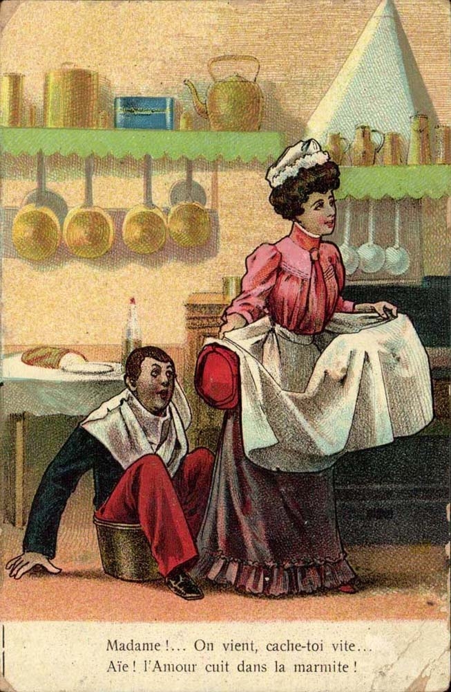 Amour cuisant dans la marmite — scène humoristique — éditeur non identifié
