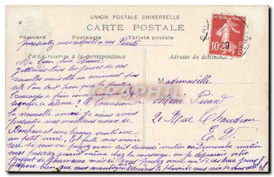 CPA Fantaisie Voeux Bonne annee (femme et feurs) Mille amities — Rückseite