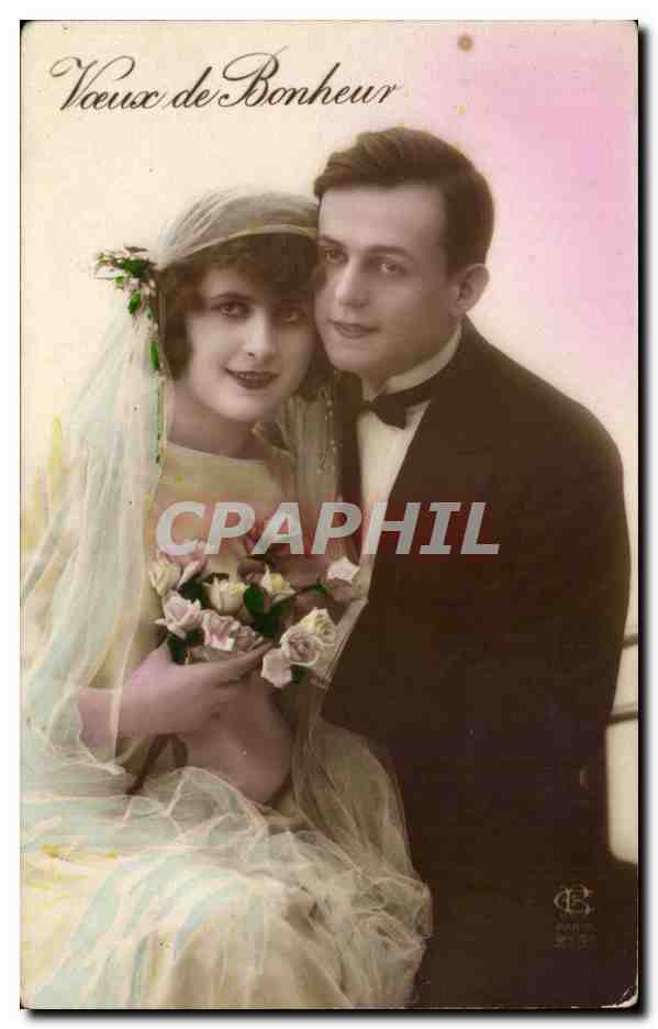 CPA Fantaisie Voeux de bonheur Couple