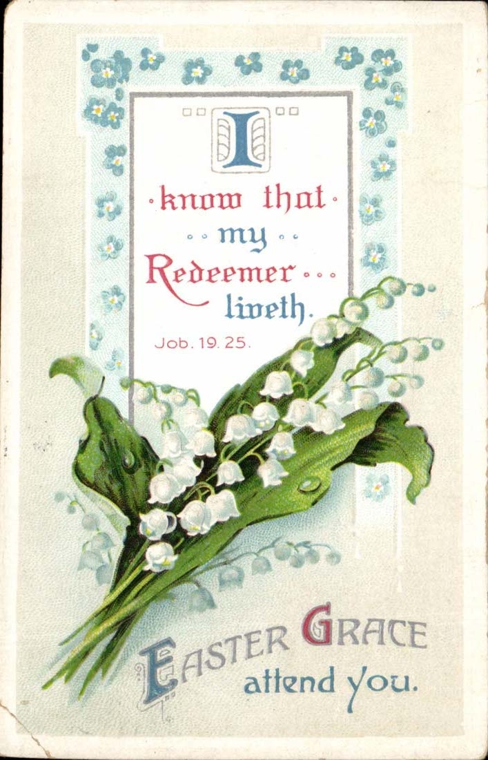 CPA Fantaisie Easter grace attend you (muguet en relief) Paques