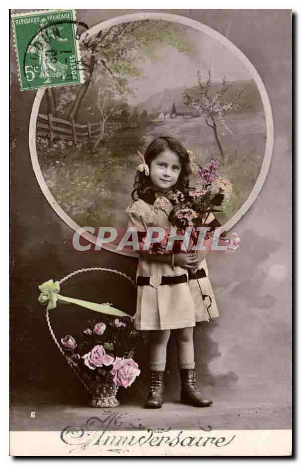 Fille tenant un bouquet — Anniversaire — Éditeur inconnu, n°6