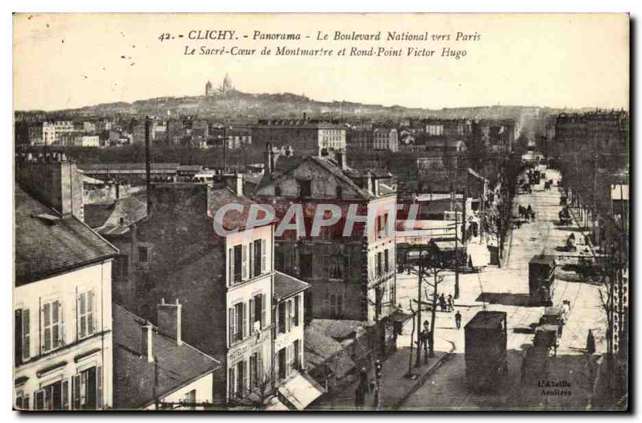 Clichy CPA Panorama e bouevard national de Paris Le SAcre coeur de Montmartre et rond point Victor Hugo