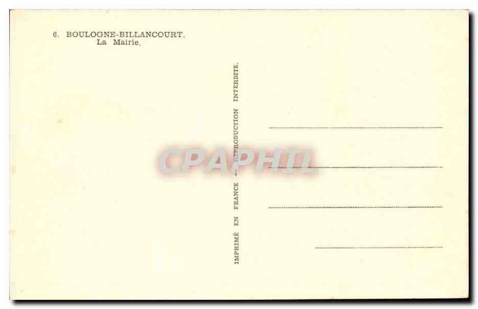 Boulogne Bilancourt CPA La Mairie — Rückseite