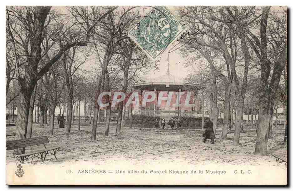 Asnieres CPA Une allee du parc et kiosque a musique