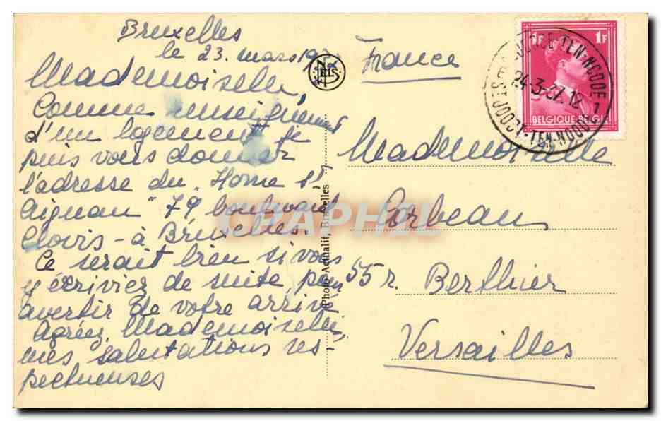 Belgique CPA Secretariat general des oeuvres sociales feminines chretiennes 111 rue de la poste Bruxelles — Verso