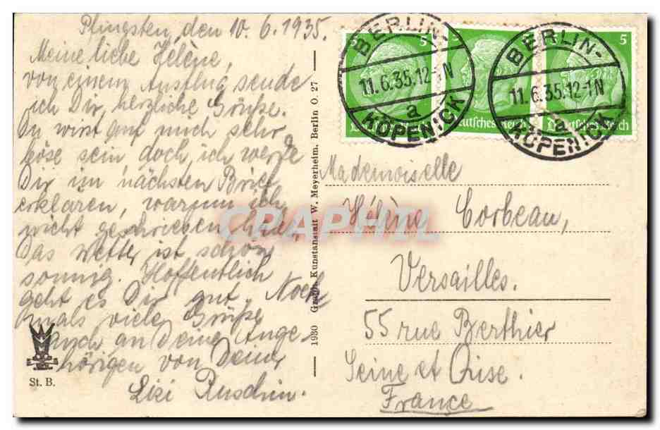 Segeln in einer Sturmbrise — Gruss vom „Strandschloss“ am Müggelsee (Tel. F4 0179) — Rückseite