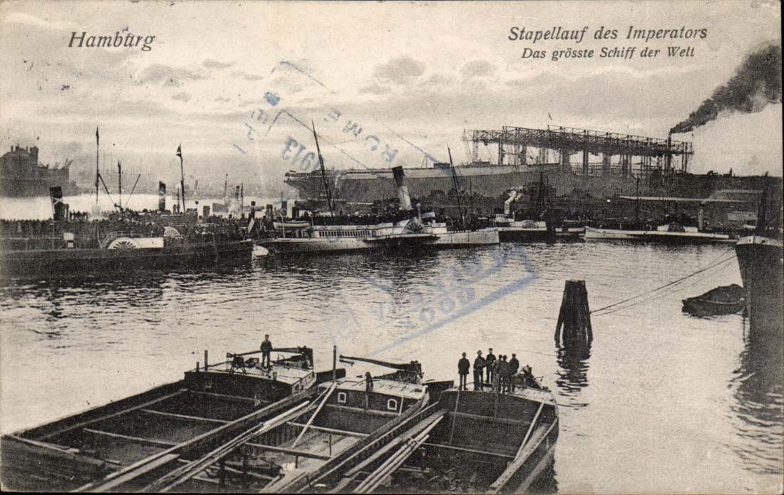 CPA Allemagne Hamburg Stapellauf des Imperators Das grosste Schiff der Welt