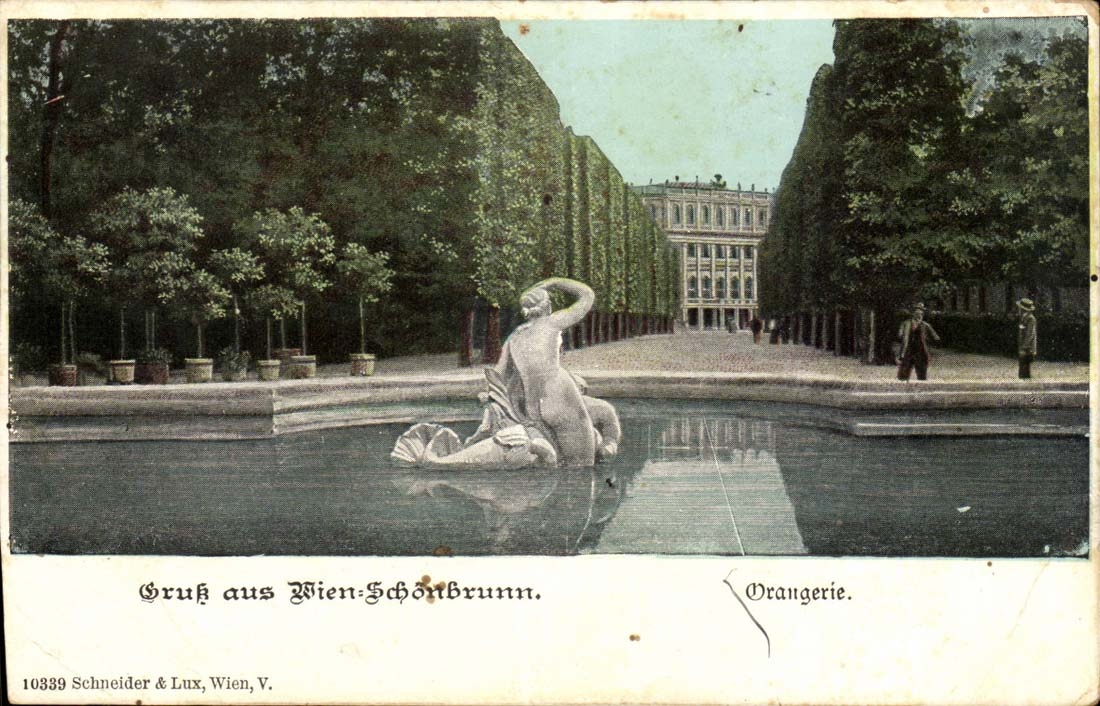 Orangerie Schönbrunn — fontaine avec statue de sirène — Schneider & Lux, Wien, n° 10339