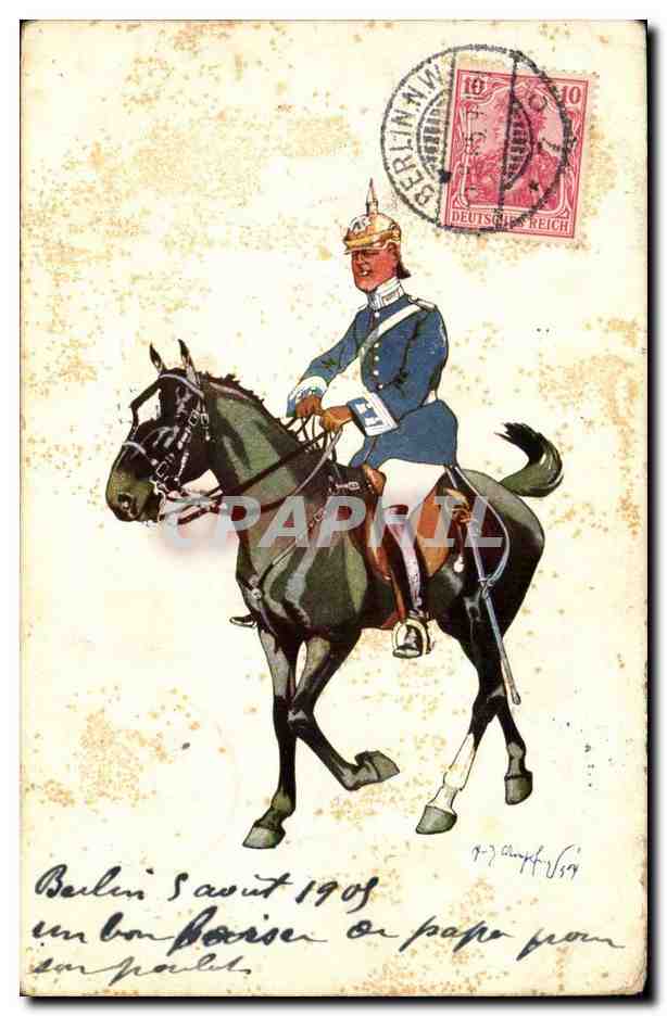 Allemagne CPA Cavalier Hussard Militaria