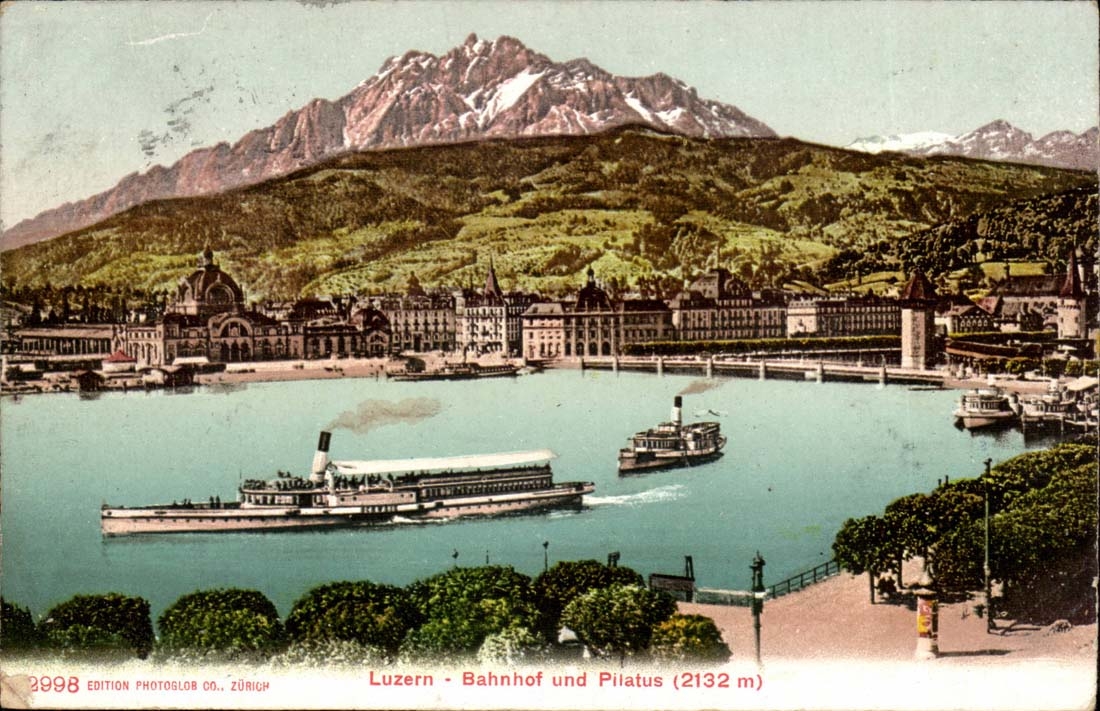 Suisse Luzern CPA Bahnhof und Pilatus (2132m)