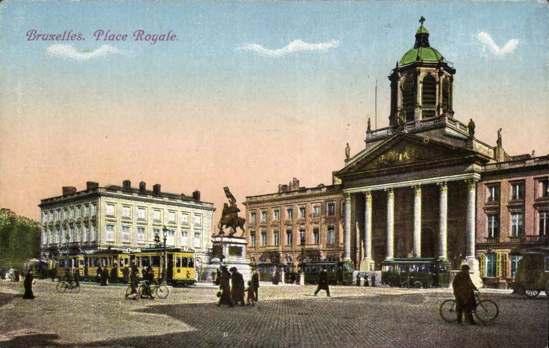 Bruxelles. Place Royale. — Vue de la Place Royale avec la statue équestre et l'église Saint-Jacques — Édit. H.P. 36, Grand Place, Bruxelles