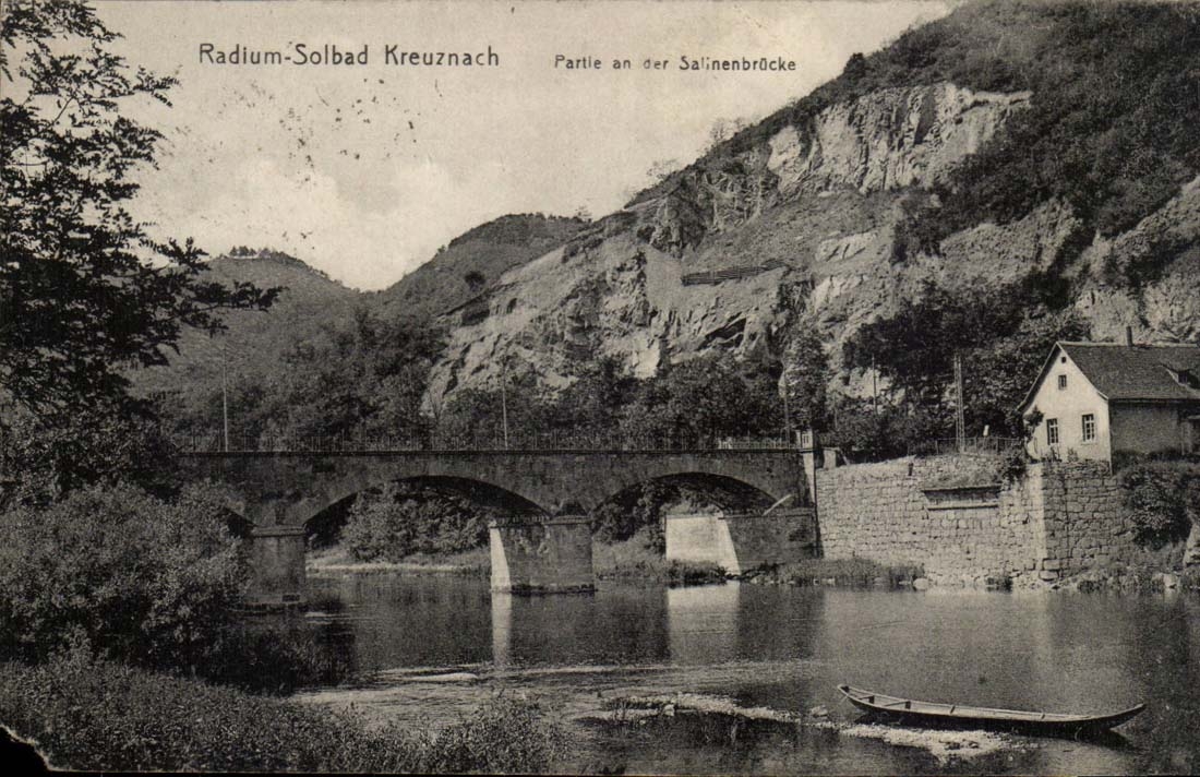 Radium-Solbad Kreuznach — Partie an der Salinenbrücke — Phototypie Wöbing
