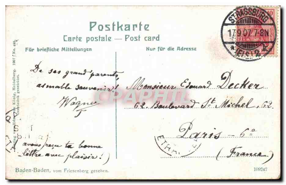 Allemagne CPA Baden Baden — Rückseite