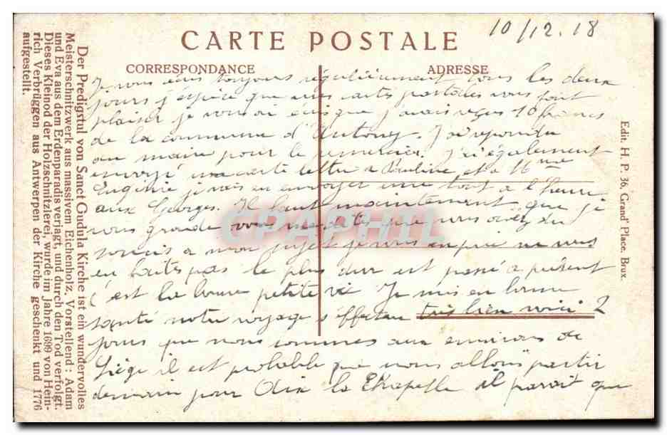 Belgique Bruxelles CPA Chaire de verite de l'eglise Ste Gudule — Verso