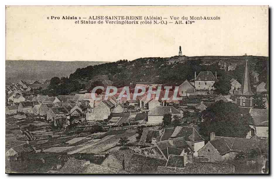 CPA Pro Alesia Alise Sainte Reine Vue du Mont Auxois et statue de Vercingetorix