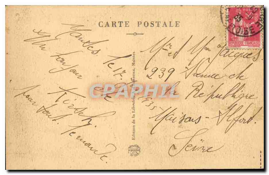 Mantes la Jolie CPA Rue nationale prise de Lunay — Verso