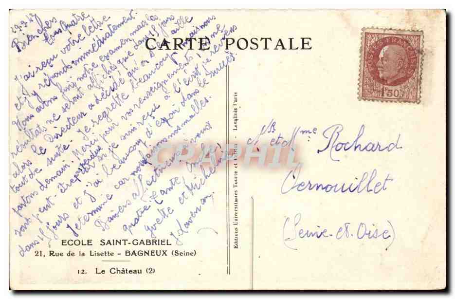 Bagneux CPA Ecole Saint Gabriel 21 rue de Lisette Le chateau — Rückseite