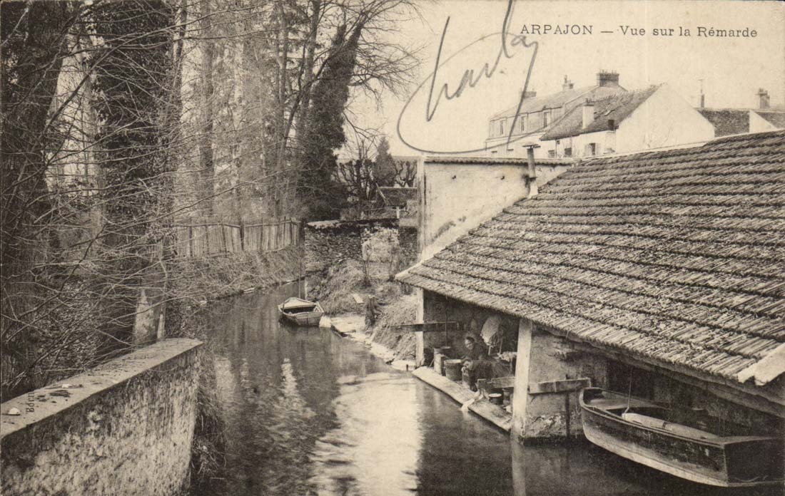 Arpajon CPA Vue sur la Remarde (lavandieres lavoir)