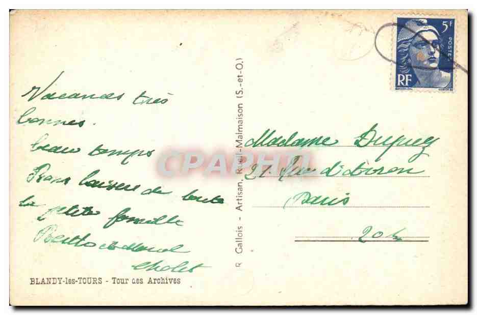 Blandy les Tours CPA Tour des archives — Back