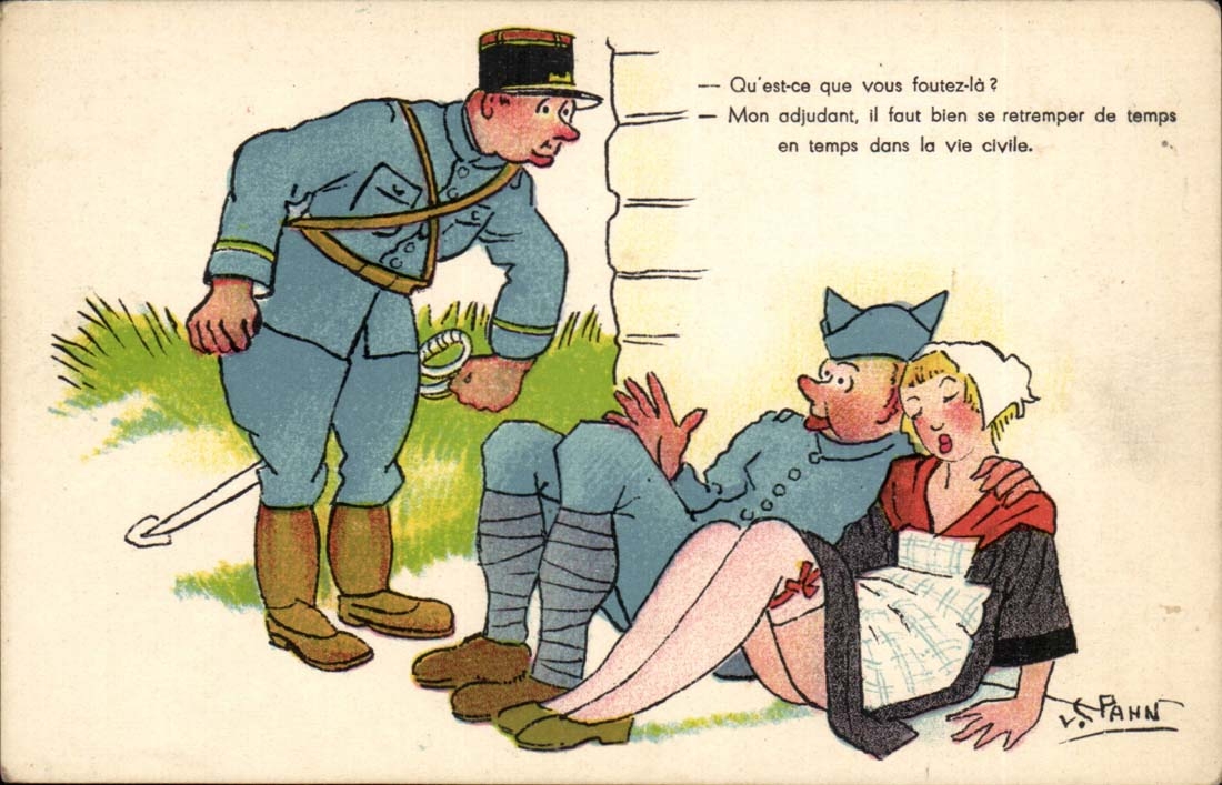 CPA Illustrateur Qu'est ce cous fouttez la ? Mon adjudant (miitaire militaria)