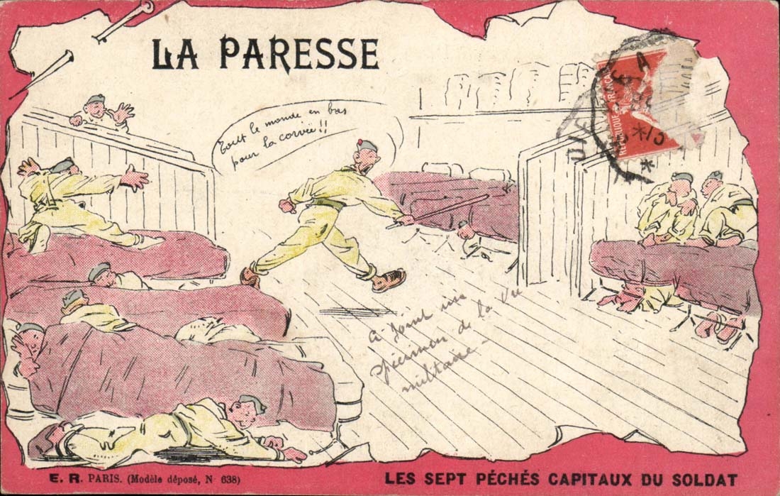 CPA Illustrateur La paresse Les sept peches capitaux du soldat (miitaire militaria)