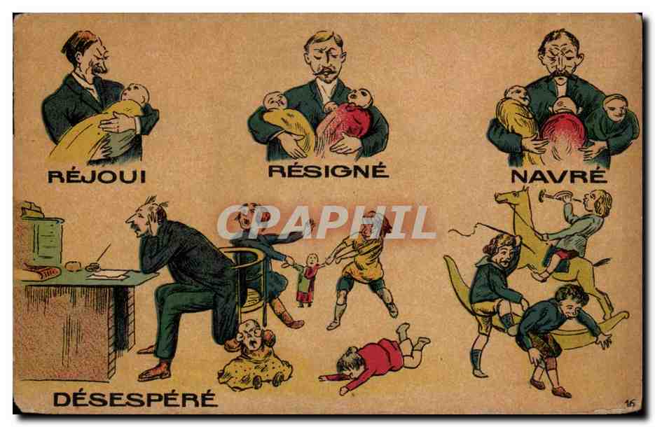 CPA Illustrateur Rejoui Resigne Navre Desespere Enfants