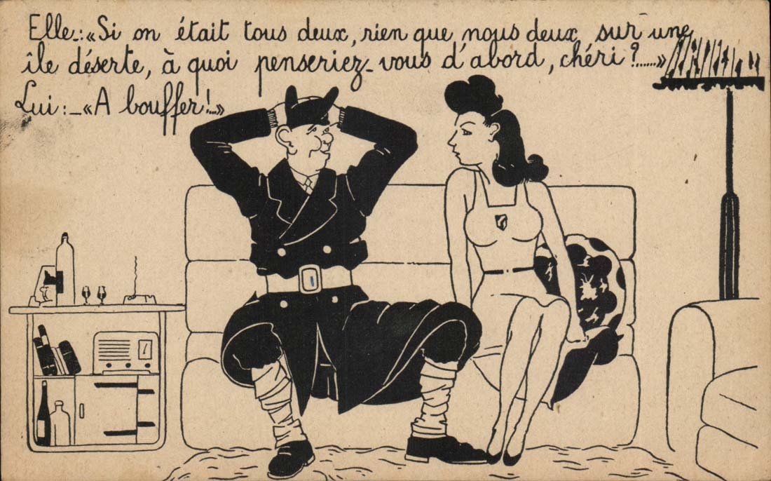 Coppia in conversazione — disegno umoristico — editore sconosciuto