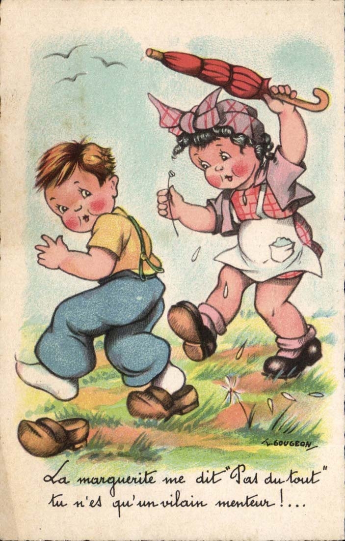 Enfants jouant avec un parapluie — L. Gougeon — éditeur P. Hamel