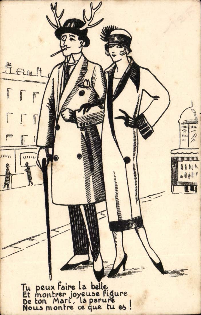 CPA Tu peux faire la belle et montrer joyeuse figure de ton mari l parure nous montre (couple)