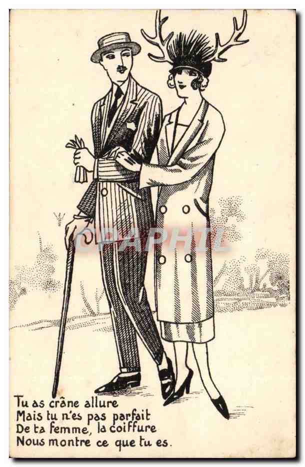 CPA Tu as crane allure mais tu n'es pas parfait de ta femme la coiffure nous montre ce que tu es (couple)