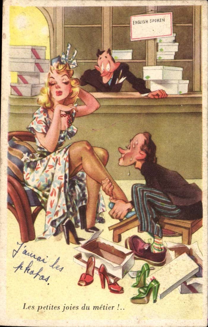 CPA Fantaisie Humour Les petites joies du metier (chausseur femme)