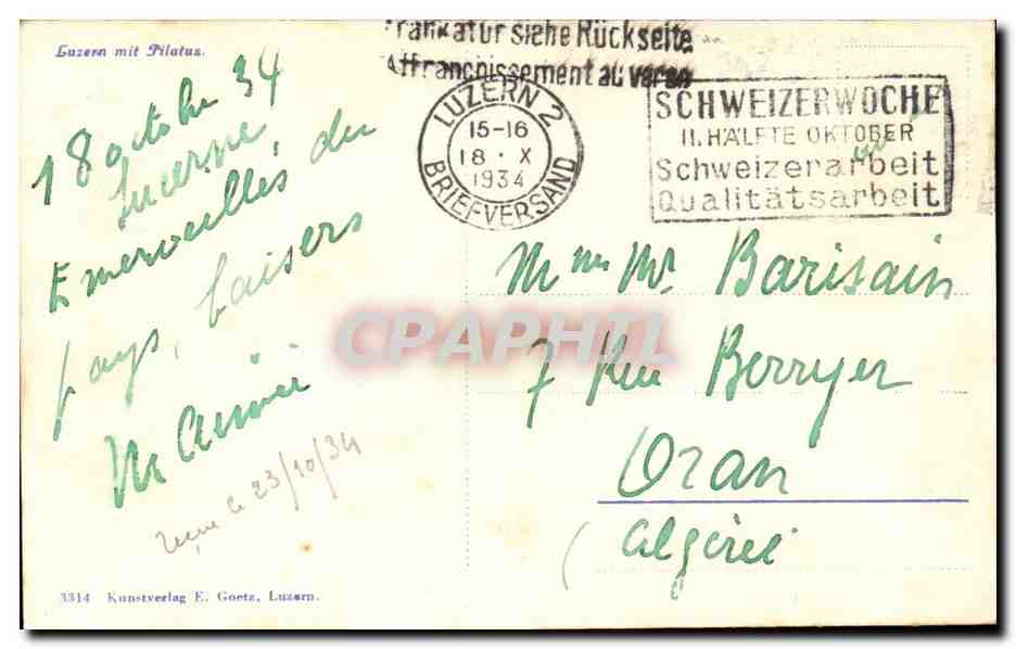 Suisse CPA Luzern mit Pilatus — Rückseite