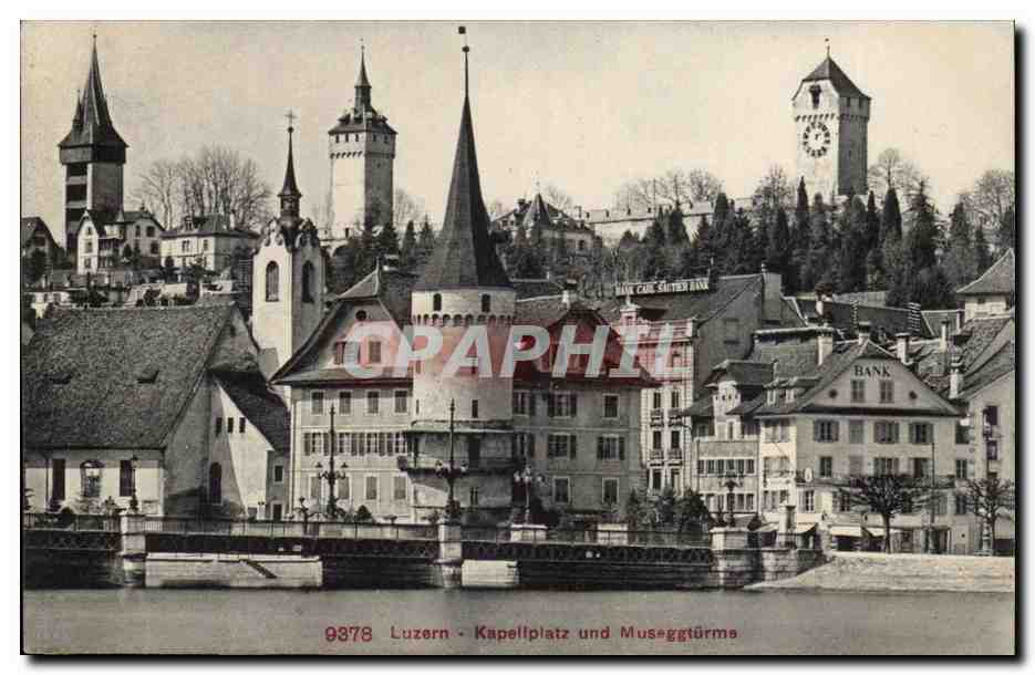 Suisse CPA Luzern Kapelplatz und Museggturms