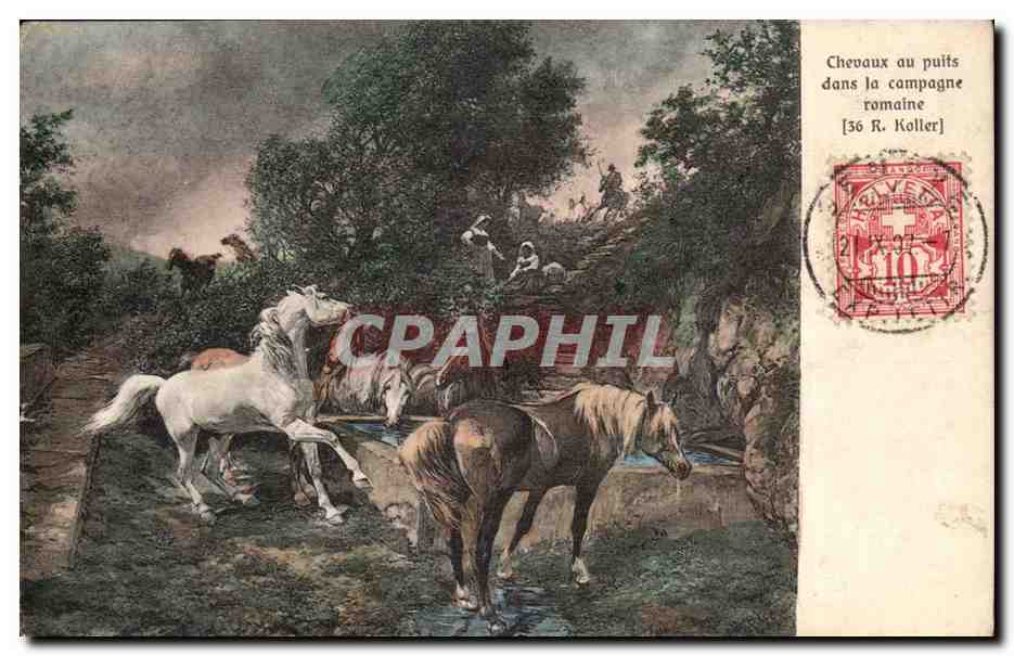 Suisse CPA Chevaux au puits dans la campagne romaine (Koller)