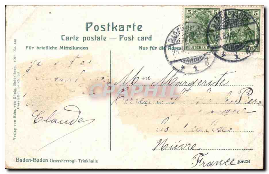 Allemagne Baden Baden CPA TRinkhale — Rückseite