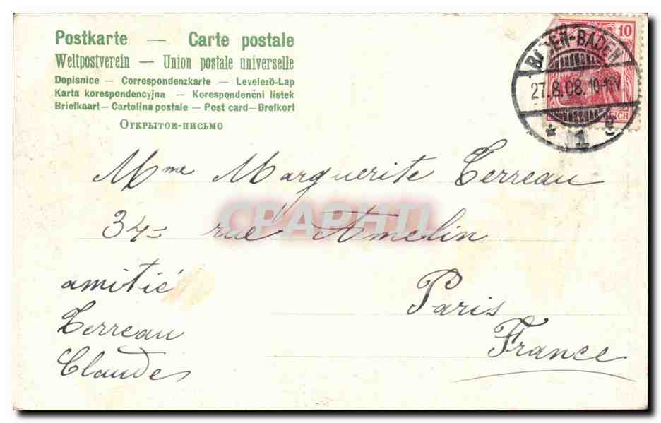 Allemagne Baden Baden CPA Trinkhalle — Rückseite